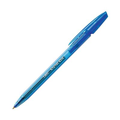 BiC Cristal Clic Bolígrafo retráctil de punta de bola, punta mediana, cuerpo de plástico azul, tinta azul