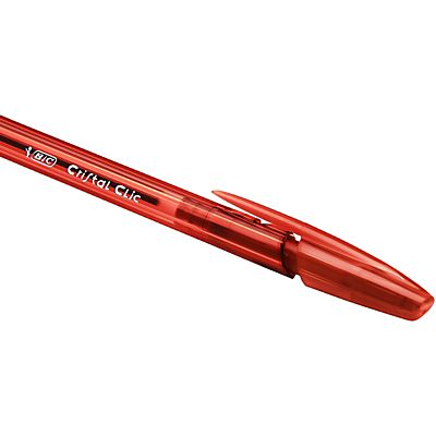 BiC Cristal Clic Bolígrafo retráctil de punta de bola, punta mediana, cuerpo de plástico rojo, tinta roja