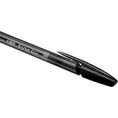 BiC Cristal Clic Bolígrafo de punta de bola, punta mediana, cuerpo negro, tinta negra