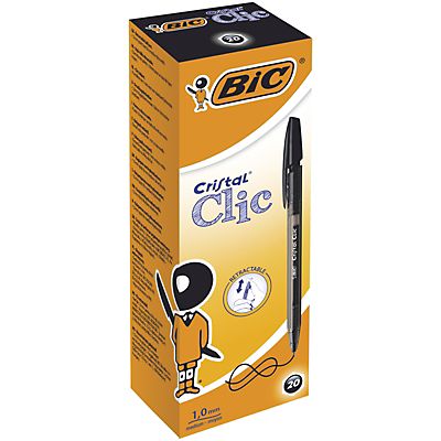BiC Cristal Clic Bolígrafo de punta de bola, punta mediana, cuerpo negro, tinta negra