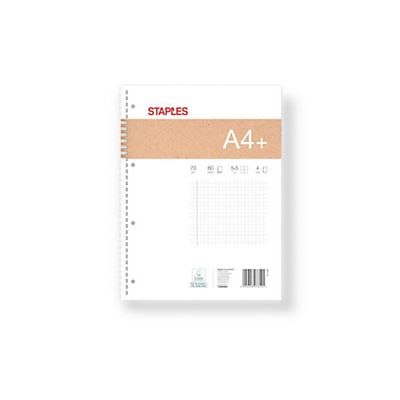 Staples Cuaderno, A4+, cuadriculado, 80 hojas, cubierta blanda cartulina, rojo