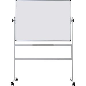 Bi-Office Revolver Pizarra blanca, superficie magnética de doble cara, 4 ruedas, marco de aluminio, 1200 x 900 mm